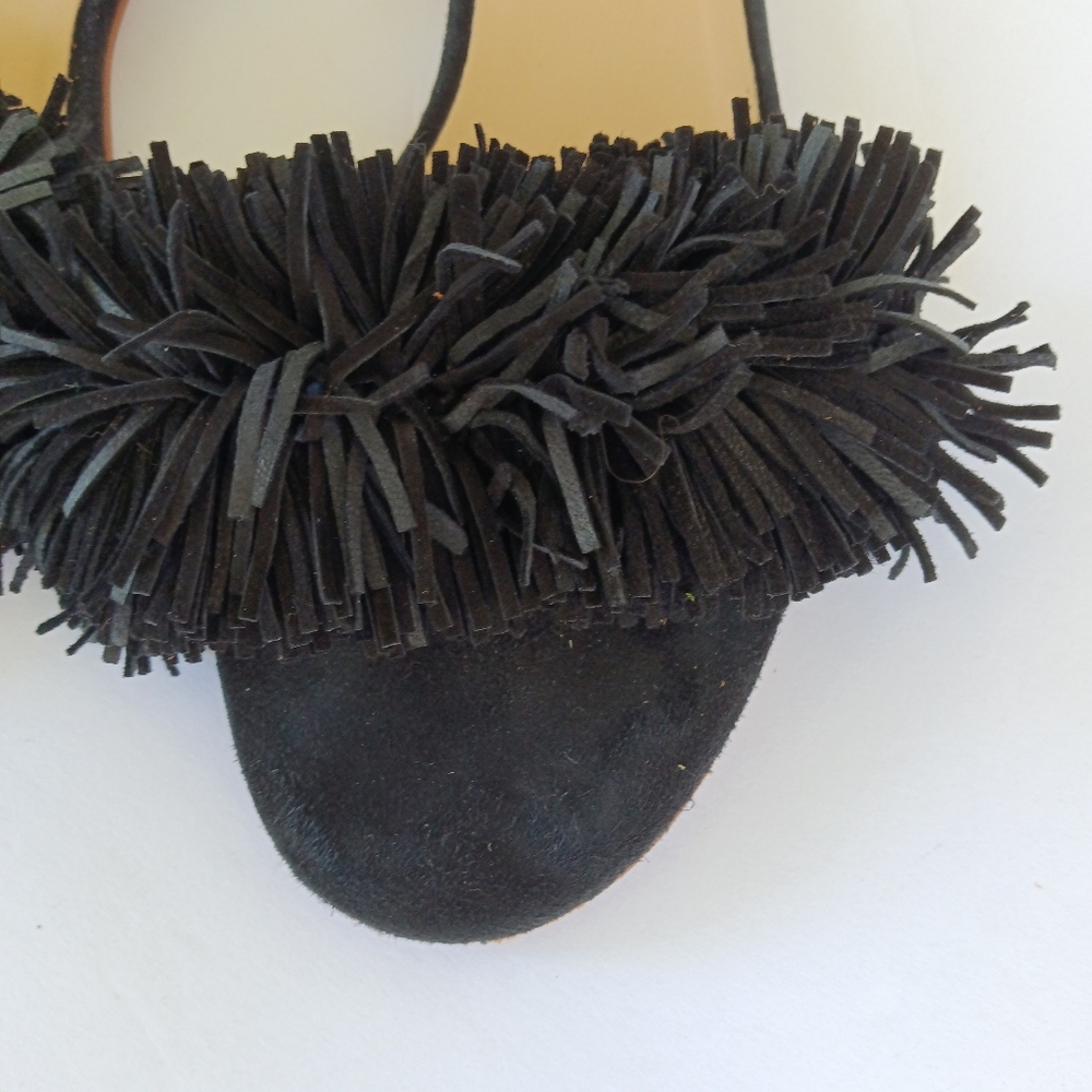 Fabio Rusconi Suede Fringe Slip-On Slides Black - Picture 3 of 8